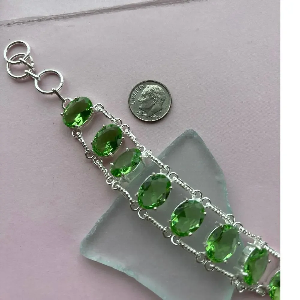925 Sterling Oval Faceted Peridot Bracelet - Picture 2 of 5